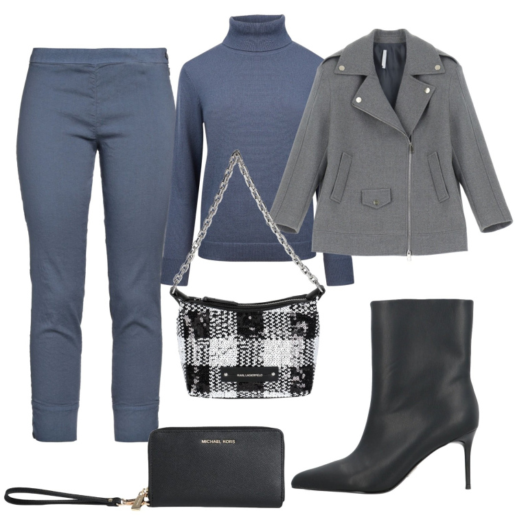 Outfit donna - Total look #2045355. Stile Trendy per Tutti i giorni. Abbinamento con pantaloni skinny, stivaletti, portafogli, borse a mano, blazer, maglieria.