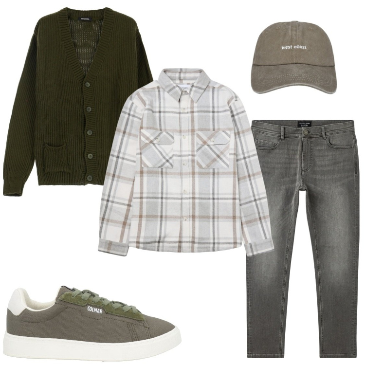 Outfit uomo - Al pub con gli amici. Stile Trendy per Tutti i giorni. Abbinamento con sneakers, cappelli, jeans skinny, cappotti, cardigans.
