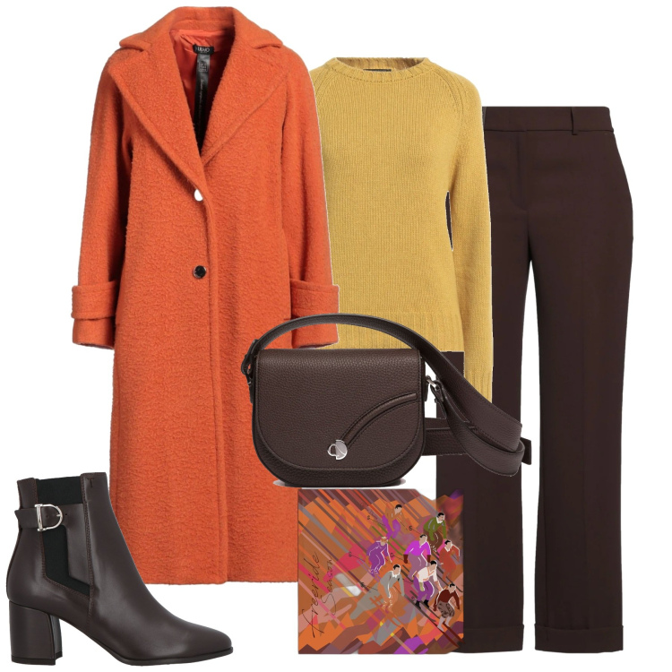 Outfit donna - Follow the light. Stile Glamour per Tutti i giorni. Abbinamento con cappotti, pantaloni, stivaletti, pullovers, foulard, borse a tracolla.