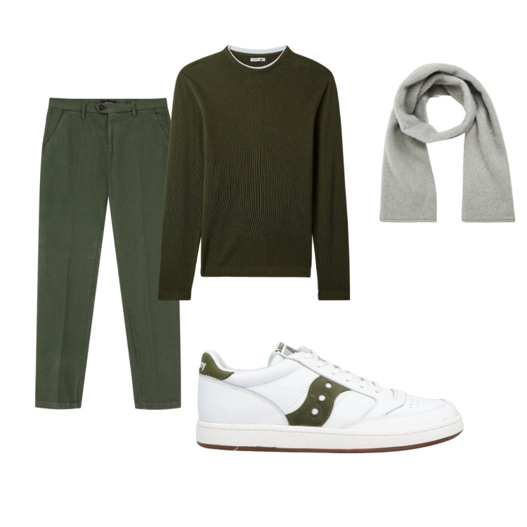 Outfit uomo - Total look #2045420. Stile Casual per Tutti i giorni. Abbinamento con sneakers, sciarpe e foulard, maglieria, pantaloni chino.
