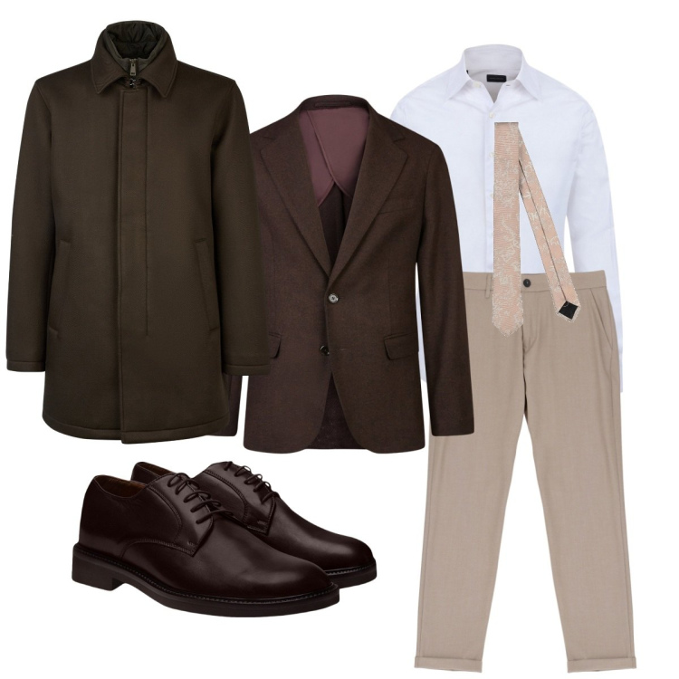 Outfit uomo - Total look #2045430. Stile Business/Elegante per Ufficio. Abbinamento con cravatte, pantaloni, cappotti, scarpe stringate, giacche, camicie.