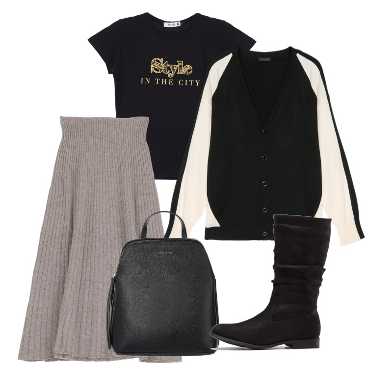 Outfit donna - La gonna in maglina. Stile Urban per Tutti i giorni. Abbinamento con stivali, t-shirt, gonne longuette, zaini, cardigans.