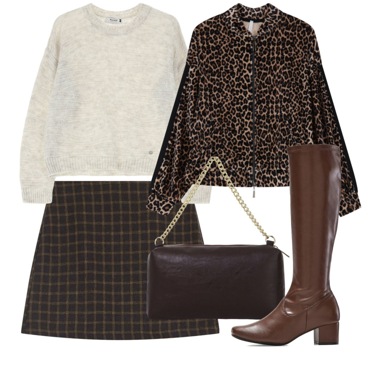 Outfit donna - Mix&Match. Stile Bon Ton per Tutti i giorni. Abbinamento con stivali, pullovers, bomber, borse a tracolla, minigonne.