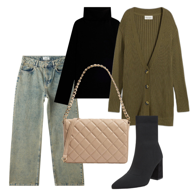 Outfit donna - Il cardigan lungo. Stile Casual per Tutti i giorni. Abbinamento con cardigans, jeans, stivaletti, borse a tracolla, maglieria.