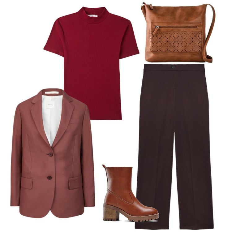 Outfit donna - Lupetto rosso. Stile Bon Ton per Ufficio. Abbinamento con stivaletti, borse a tracolla, t-shirt, pantaloni, blazer.