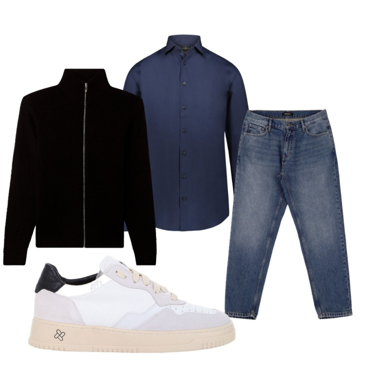 Outfit uomo - Total look #2045530. Stile Casual per Tutti i giorni. Abbinamento con cardigans, sneakers, jeans, camicie.