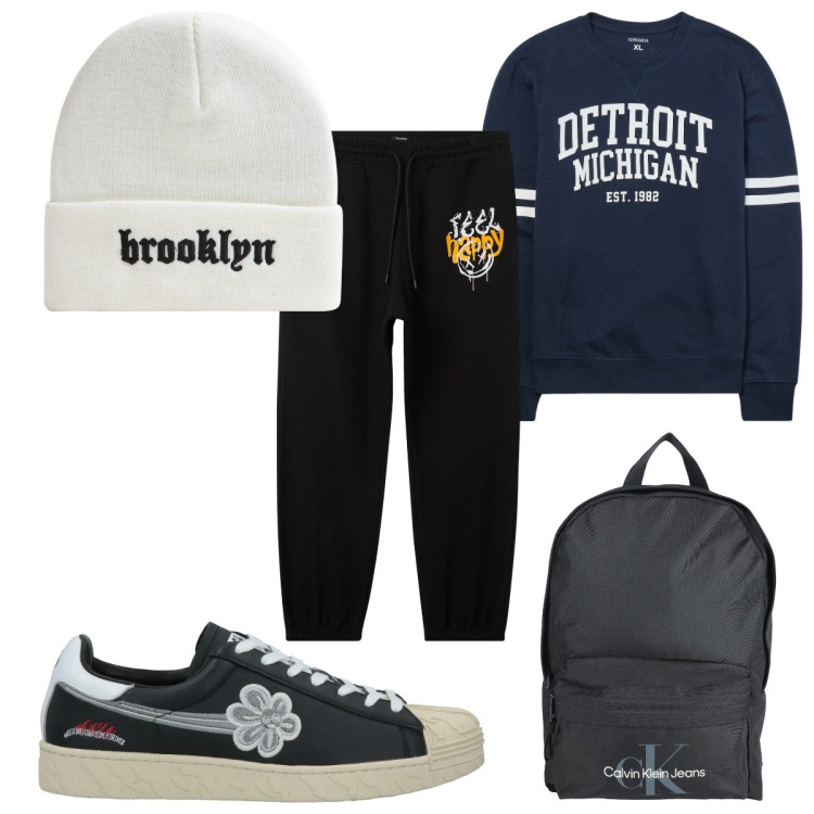 Outfit uomo - Total look #2045566. Stile Urban per Tutti i giorni. Abbinamento con borse sportive, sneakers, pantaloni, berretti, felpe.