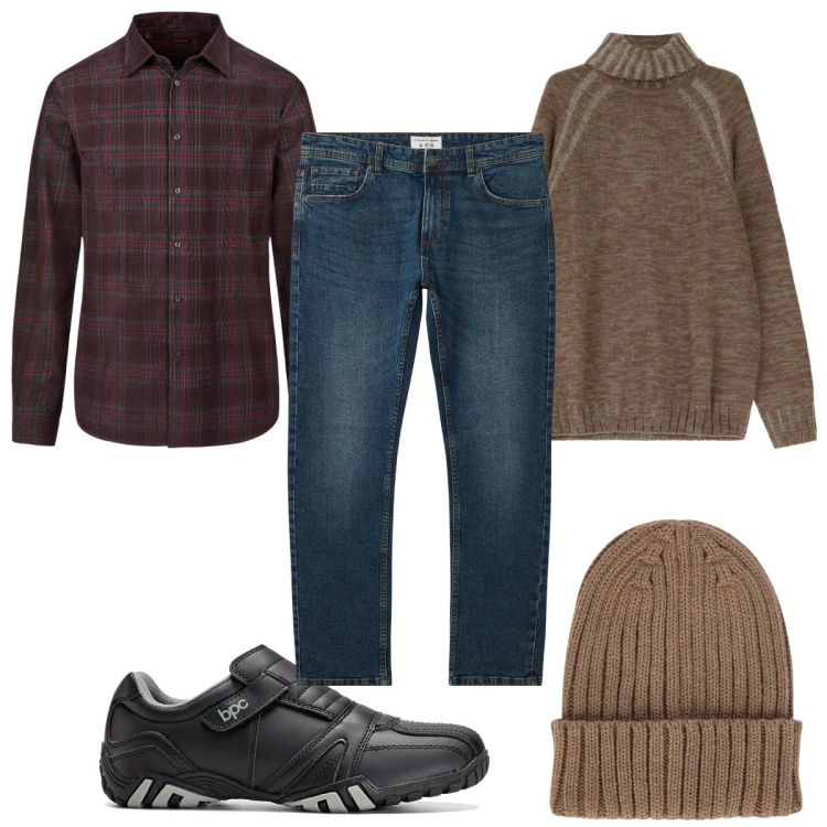 Outfit uomo - Total look #2045569. Stile Casual per Tutti i giorni. Abbinamento con scarpe stringate, jeans, maglieria, berretti, camicie.