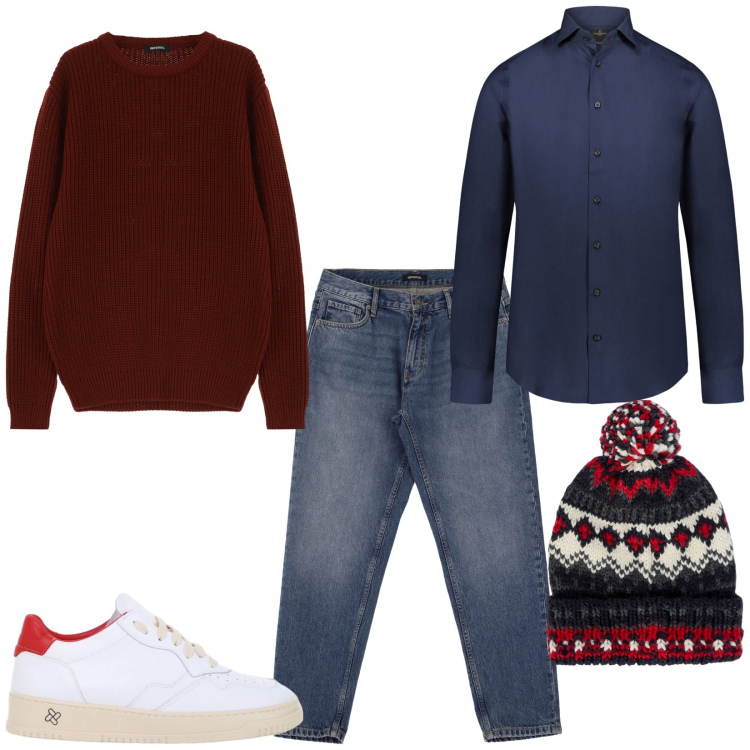 Outfit uomo - Sbarazzino. Stile Casual per Tutti i giorni. Abbinamento con maglieria, sneakers, jeans, camicie, berretti.