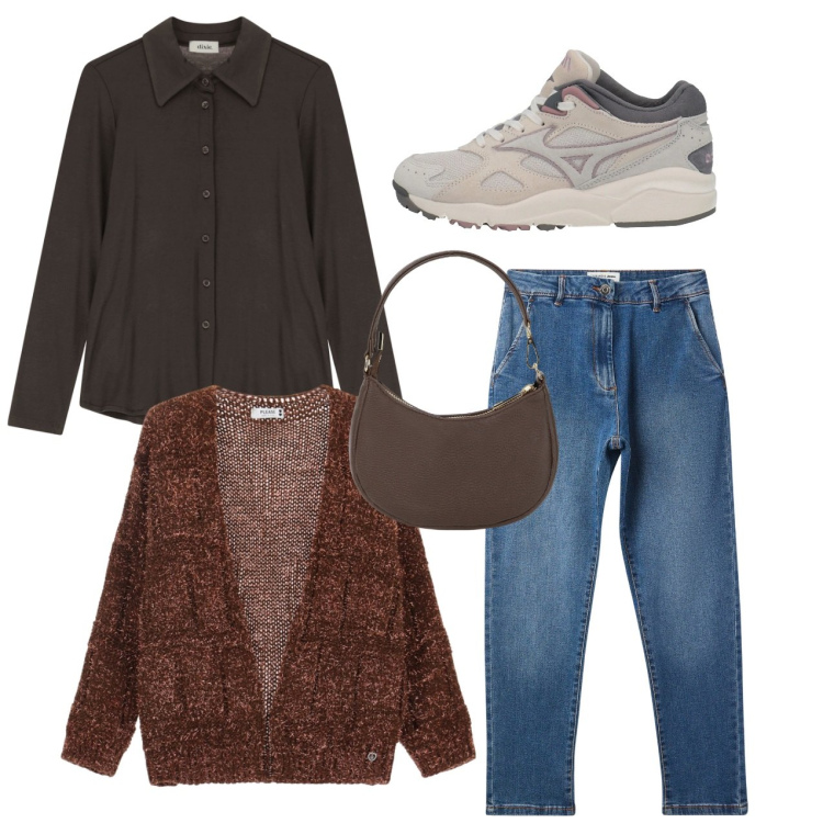 Outfit donna - Jeans & Co.. Stile Casual per Tutti i giorni. Abbinamento con sneakers, jeans skinny, camicie, borse a spalla, cardigans.