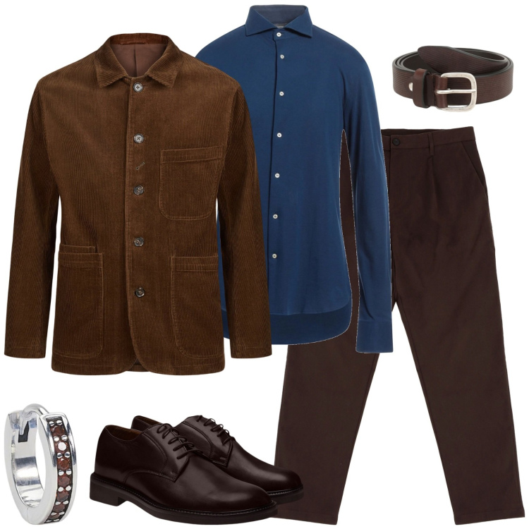 Outfit uomo - Giacca in velluto a coste!. Stile Business/Elegante per Serata speciale. Abbinamento con camicie, orecchini, pantaloni chino, cinture, giacche, scarpe stringate.
