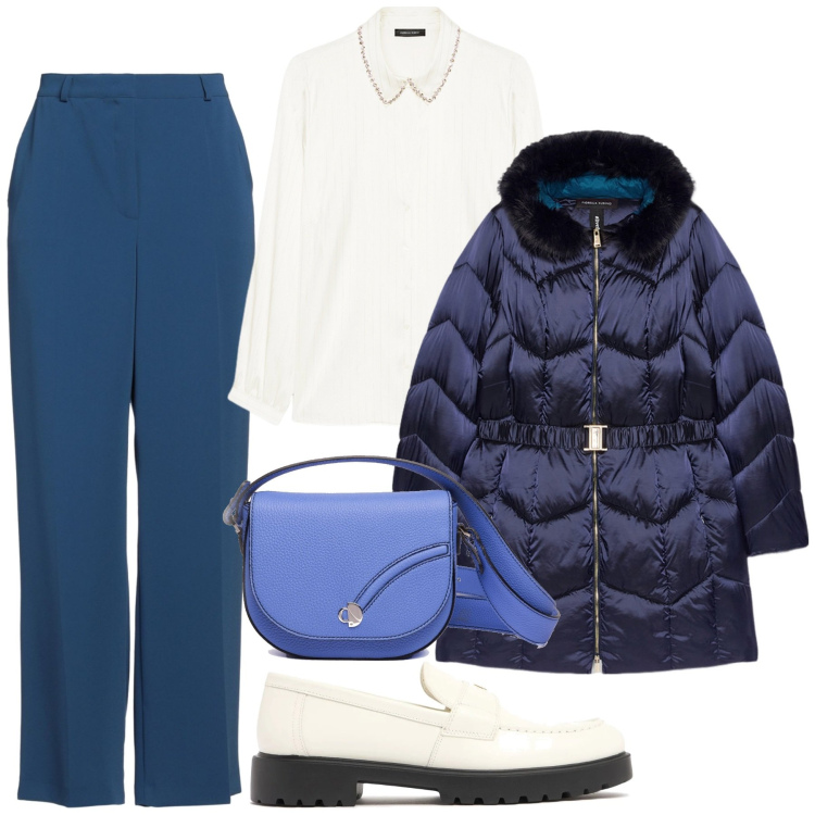 Outfit donna - Finezza extra large. Stile Bon Ton per Ufficio. Abbinamento con pantaloni, camicie, piumini, mocassini, borse a tracolla.
