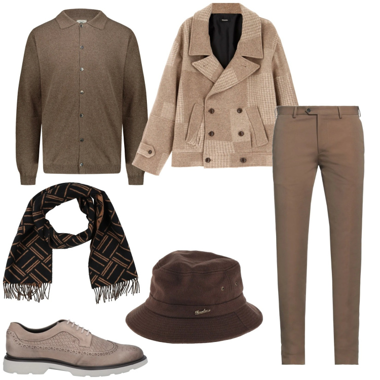Outfit uomo - Accessori invernali. Stile Trendy per Serata speciale. Abbinamento con scarpe stringate, pantaloni chino, cappelli, sciarpe, cappotti, polo.