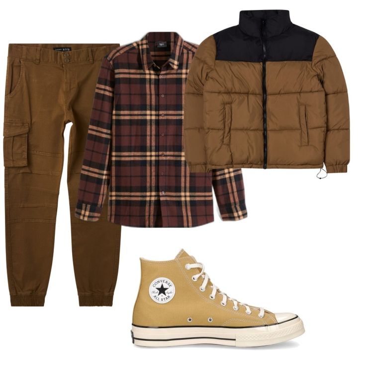 Outfit uomo - Total look #2045806. Stile Casual per Tutti i giorni. Abbinamento con camicie, giacche, pantaloni cargo, sneakers.