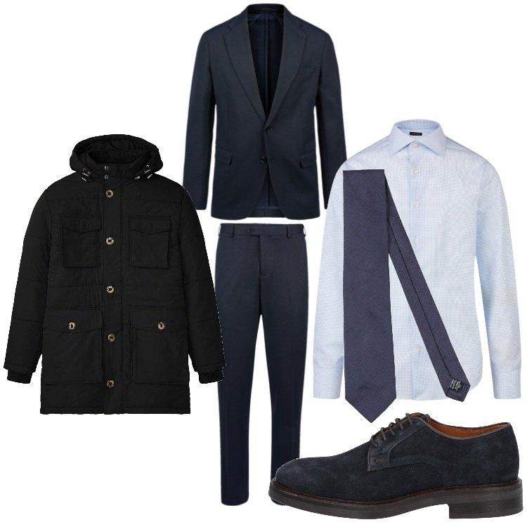 Outfit uomo - Sempre elegante. Stile Business/Elegante per Serata speciale. Abbinamento con parka, cravatte, scarpe stringate, abiti, camicie.