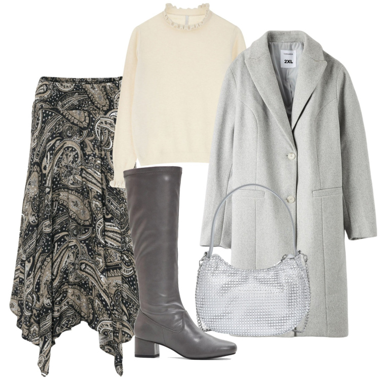 Outfit donna - Usciamo. Stile Chic per Tutti i giorni. Abbinamento con gonne longuette, stivali, cappotti, borse a spalla, maglieria.