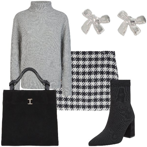 Outfit donna - Total look #2045863. per Tutti i giorni. Abbinamento con stivaletti, shopping bag, orecchini, minigonne, maglieria.