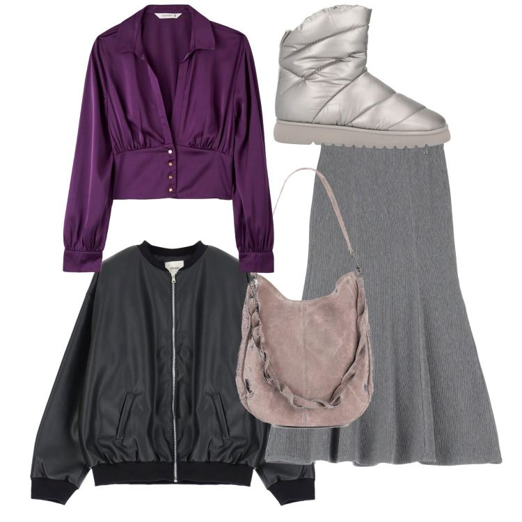Outfit donna - Piedi caldi. Stile Bon Ton per Serata fuori. Abbinamento con borse a mano, stivaletti, bluse, bomber, gonne lunghe.