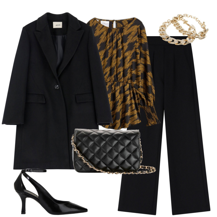 Outfit donna - City. Stile Urban per Tutti i giorni. Abbinamento con borse a tracolla, tuniche, braccialetti, pantaloni, décolleté, cappotti.