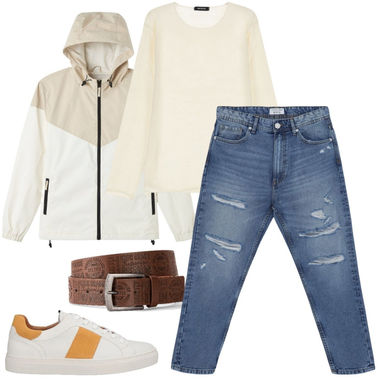 Outfit uomo - Il giubbotto bicolor. Stile Casual per Tutti i giorni. Abbinamento con cinture, sneakers, jeans strappati, giacche, pullovers.