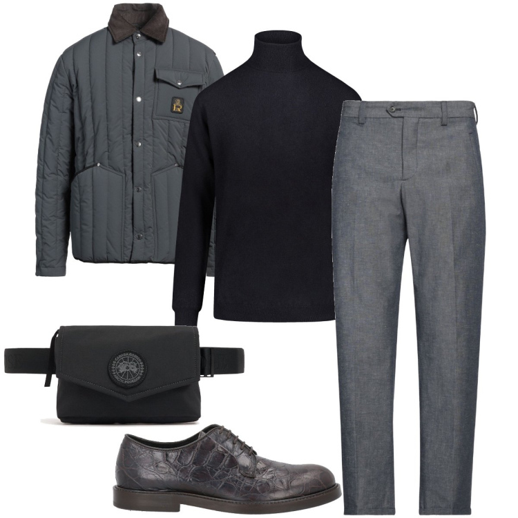 Outfit uomo - Il marsupio elegante. Stile Business/Elegante per Ufficio. Abbinamento con pantaloni chino, giacche, scarpe stringate, maglieria, borse sportive.