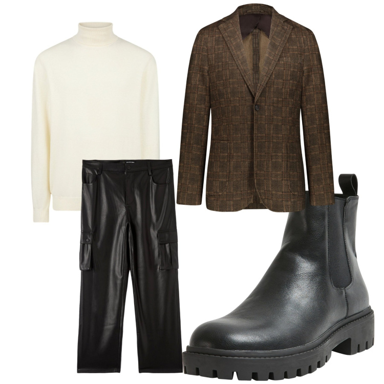 Outfit uomo - Casual. Stile Business/Elegante per Serata speciale. Abbinamento con pantaloni cargo, stivali e stivaletti, giacche, maglieria.