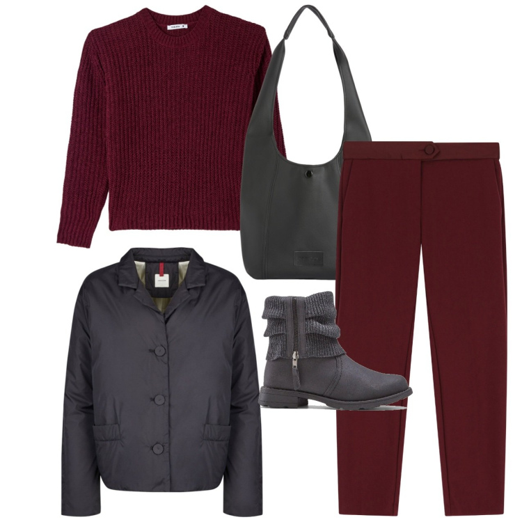 Outfit donna - Bicolore. Stile Bon Ton per Tutti i giorni. Abbinamento con stivaletti, maglieria, pantaloni, borse a spalla, blazer.