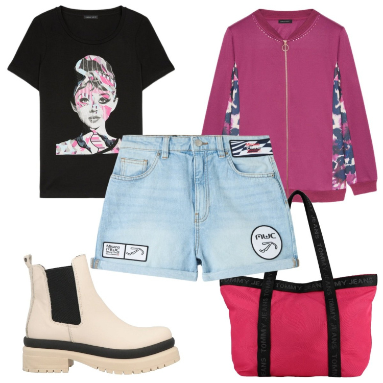 Outfit donna - Total look #2046198. Stile Basic per Tutti i giorni. Abbinamento con stivaletti, borse a mano, shorts, t-shirt, felpe.