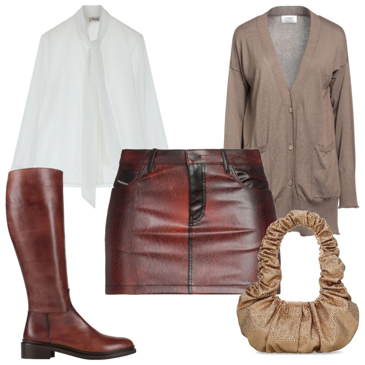 Outfit donna - Total look #2046204. Stile Trendy per Tutti i giorni. Abbinamento con stivali, cardigans, minigonne, camicie, borse a spalla.