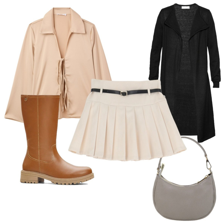 Outfit donna - Total look #2046210. Stile Trendy per Tutti i giorni. Abbinamento con cardigans, stivali, camicie, minigonne, borse a spalla.