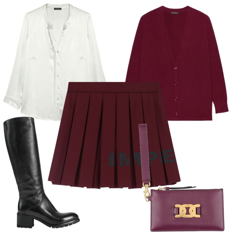 Outfit donna - Total look #2046241. Stile Trendy per Tutti i giorni. Abbinamento con stivali, pochette, minigonne, camicie, cardigans.