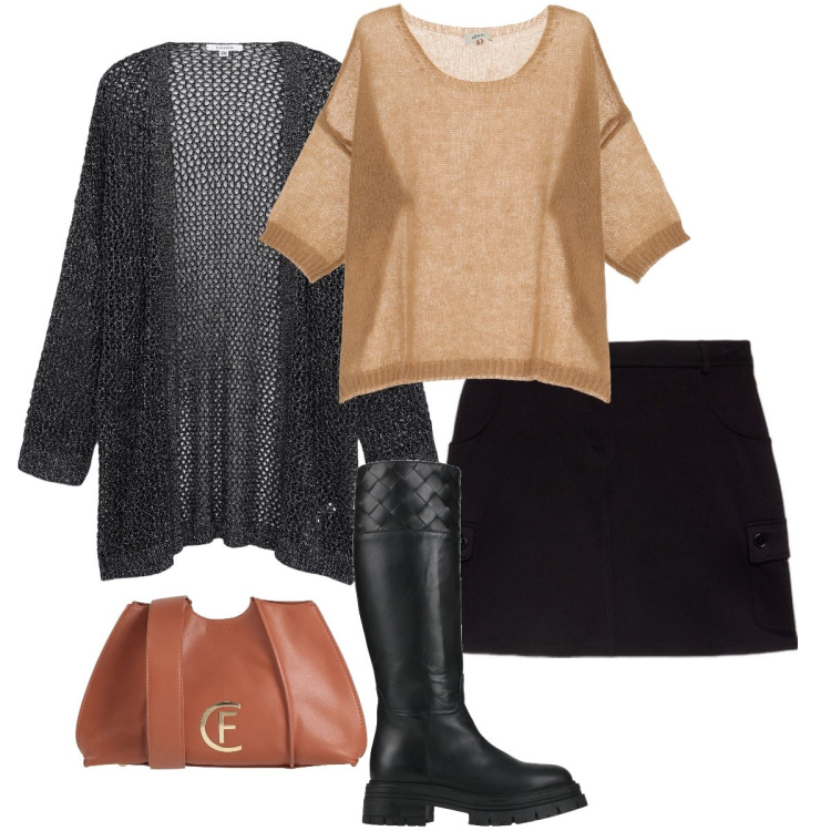 Outfit donna - Il cardigan traforato. Stile Trendy per Serata fuori. Abbinamento con borse a tracolla, stivali, kimono, pullovers, minigonne.
