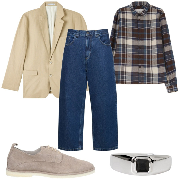 Outfit uomo - Total look #2046252. Stile Trendy per Tutti i giorni. Abbinamento con scarpe stringate, giacche, anelli, camicie, jeans.