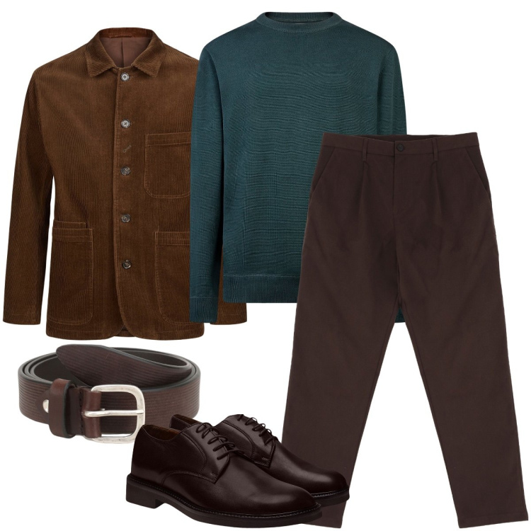 Outfit uomo - La giacca in velluto. Stile Business/Elegante per Serata speciale. Abbinamento con cinture, pantaloni chino, giacche, scarpe stringate, maglieria.