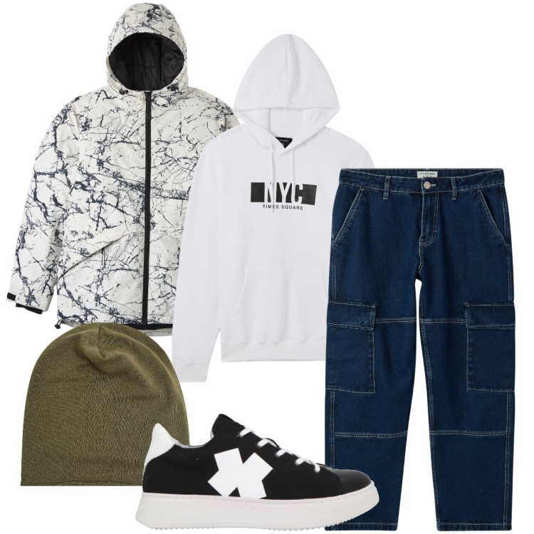 Outfit uomo - Creare graffiti. Stile Urban per Tutti i giorni. Abbinamento con sneakers, jeans, giacche, berretti, felpe con cappuccio.
