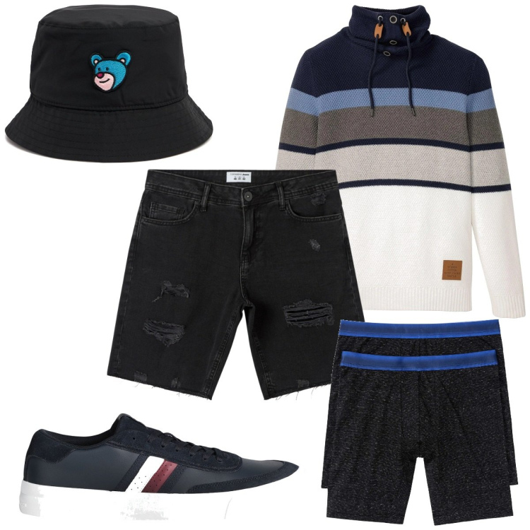 Outfit uomo - Total look #2046279. Stile Trendy per Tutti i giorni. Abbinamento con maglieria, boxer, sneakers, shorts, cappelli.