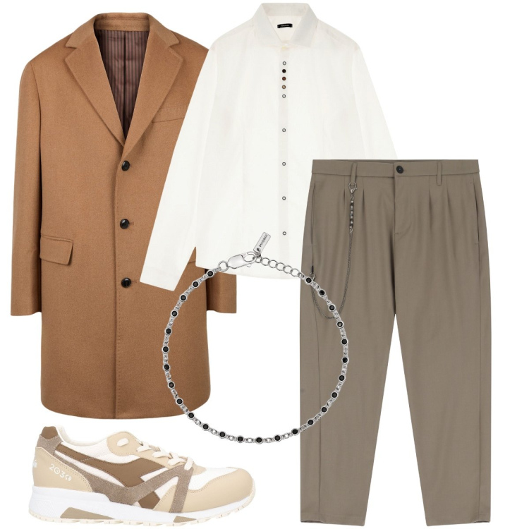 Outfit uomo - Pranzo della domenica. Stile Trendy per Serata speciale. Abbinamento con sneakers, braccialetti, camicie, pantaloni, cappotti.