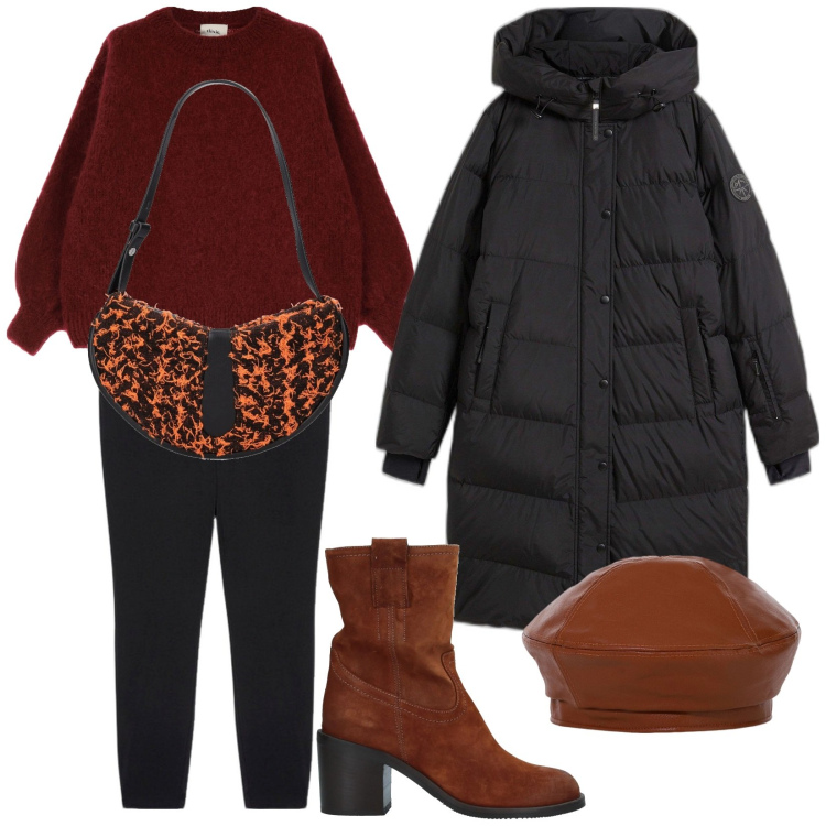 Outfit donna - L\' outfit tra gennaio e febbraio. Stile Basic per Tutti i giorni. Abbinamento con piumini, stivaletti, cappelli e berretti, maglieria, pantaloni skinny, borse a spalla.