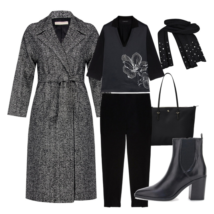 Outfit donna - Curvy style!. Stile Casual chic per Ufficio. Abbinamento con cappotti, sciarpe, borse tote, stivaletti, t-shirt, pantaloni skinny.