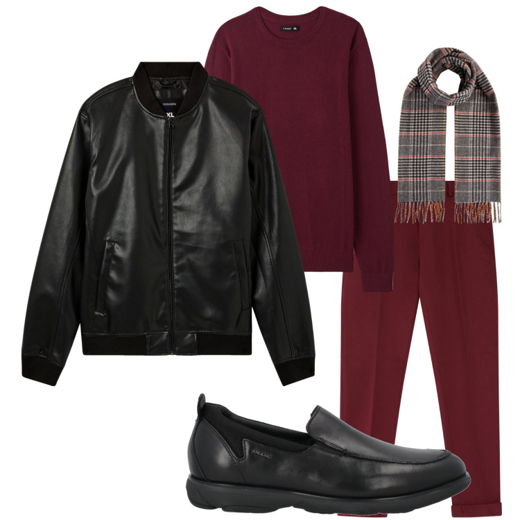 Outfit uomo - In città. Stile Urban per Tutti i giorni. Abbinamento con scarpe stringate, bomber, maglieria, pantaloni, sciarpe.