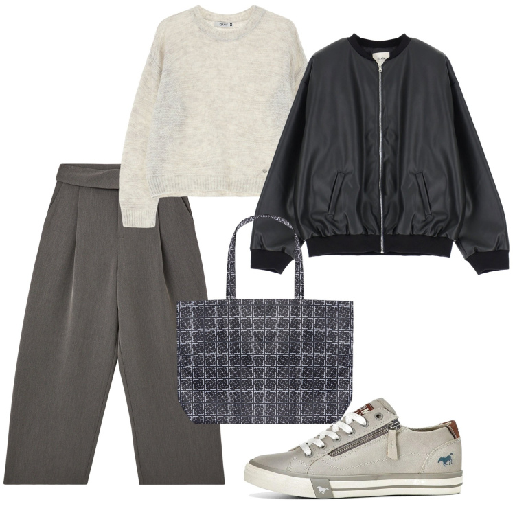 Outfit donna - Comodissima. Stile Basic per Tutti i giorni. Abbinamento con sneakers, pantaloni, pullovers, bomber, shopping bag.
