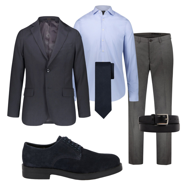 Outfit uomo - Riunione in ufficio. Stile Business/Elegante per Ufficio. Abbinamento con pantaloni, camicie, giacche, scarpe stringate, cravatte, cinture.