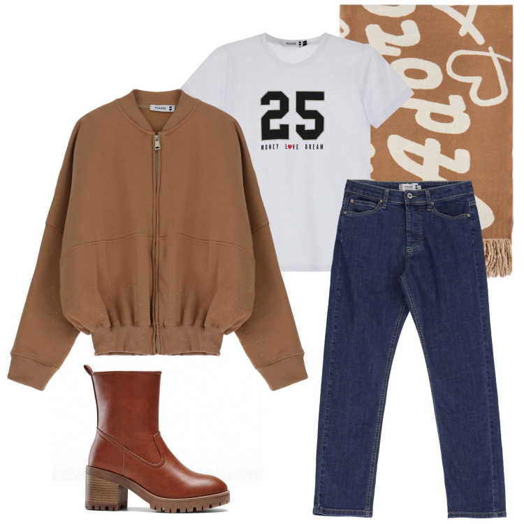Outfit donna - Bomber coccio. Stile Casual per Scuola/Università. Abbinamento con stivaletti, felpe, jeans dritti, t-shirt, sciarpe.