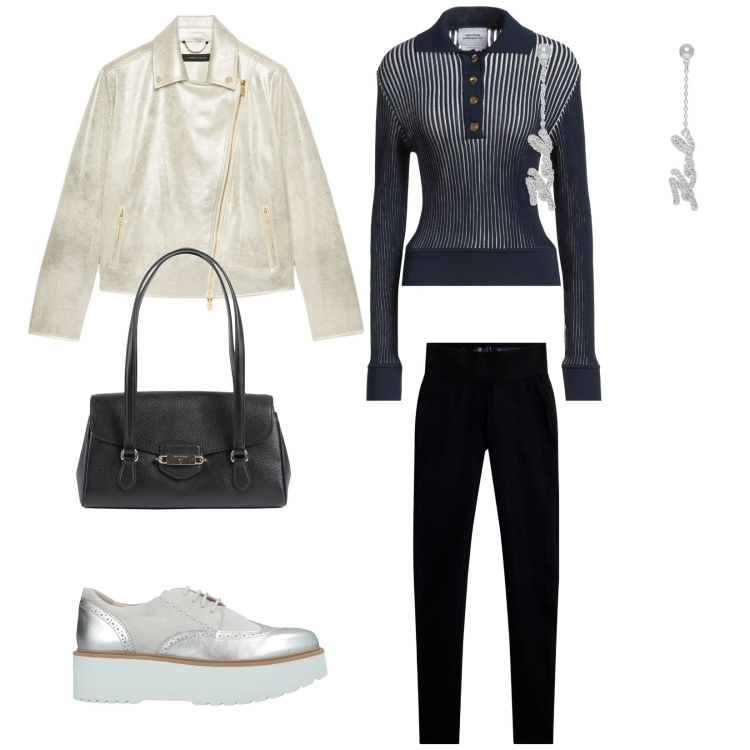 Outfit donna - Si cena fuori. per Serata fuori. Abbinamento con pullovers, scarpe stringate, orecchini, borse a mano, leggings, blazer.