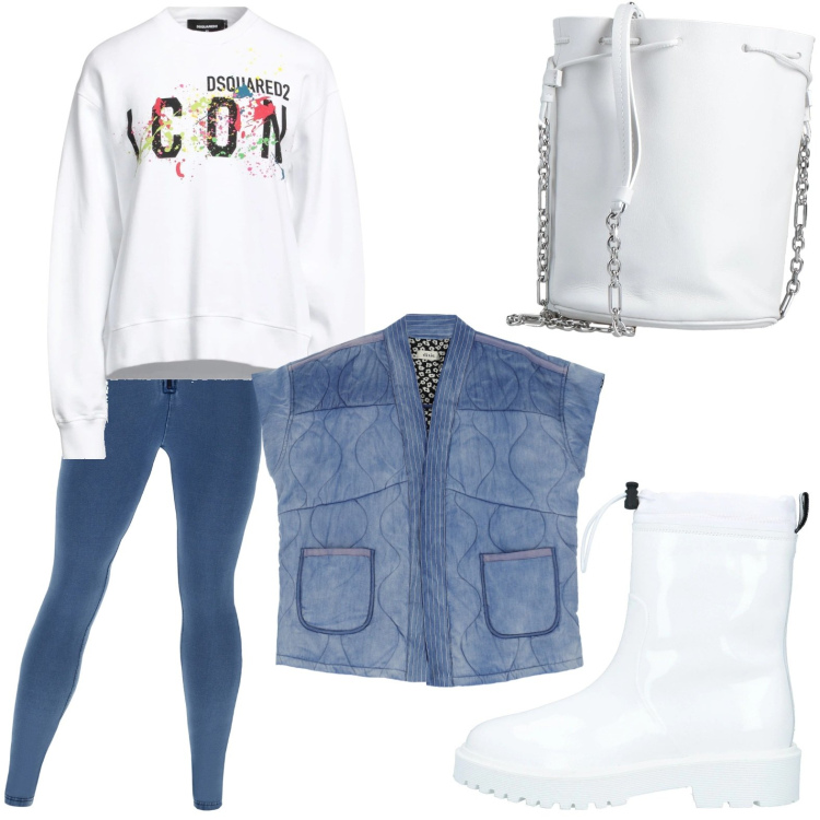Outfit donna - Sporty chic. Stile Glamour per Tutti i giorni. Abbinamento con felpe, stivaletti, borse a spalla, jeggings, camicie.