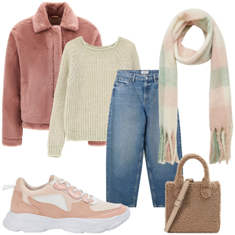 Outfit donna - Soft-dress. Stile Trendy per Tutti i giorni. Abbinamento con pullovers, cappotti, jeans, sneakers, shopping bag, sciarpe.