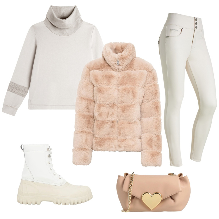 Outfit donna - Soft. Stile Casual per Tutti i giorni. Abbinamento con ecopellicce, stivaletti, borse a tracolla, pantaloni skinny, felpe.