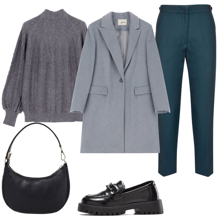 Outfit donna - Revival anni 90. Stile Casual per Ufficio. Abbinamento con mocassini, maglieria, borse a spalla, cappotti, pantaloni.