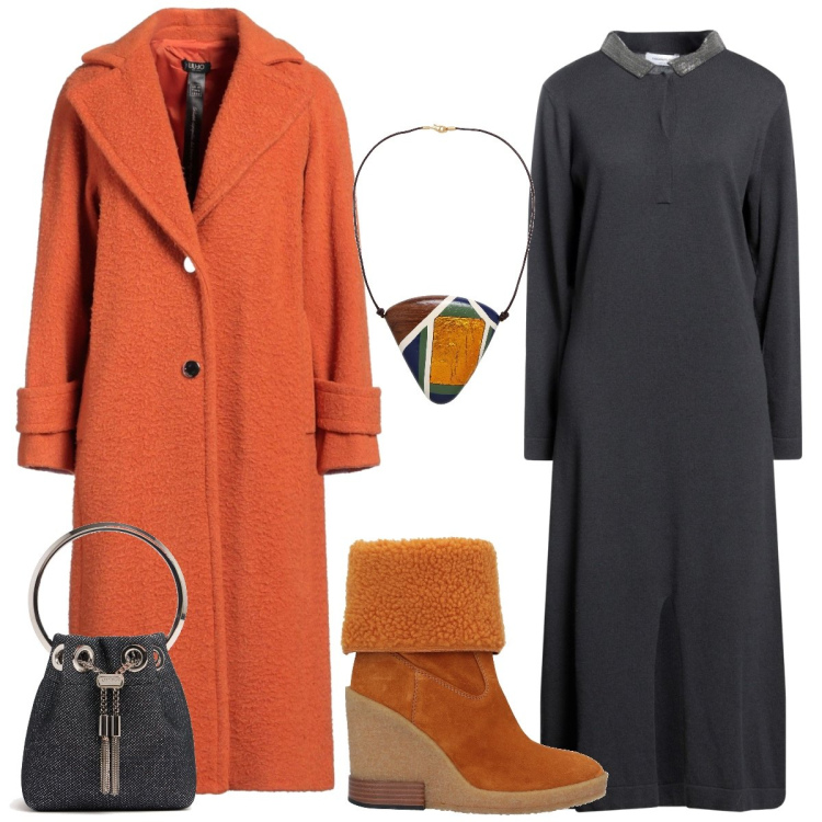 Outfit donna - Total look #2046515. Stile Trendy per Tutti i giorni. Abbinamento con cappotti, stivaletti, vestiti lunghi, collane, borse a spalla.