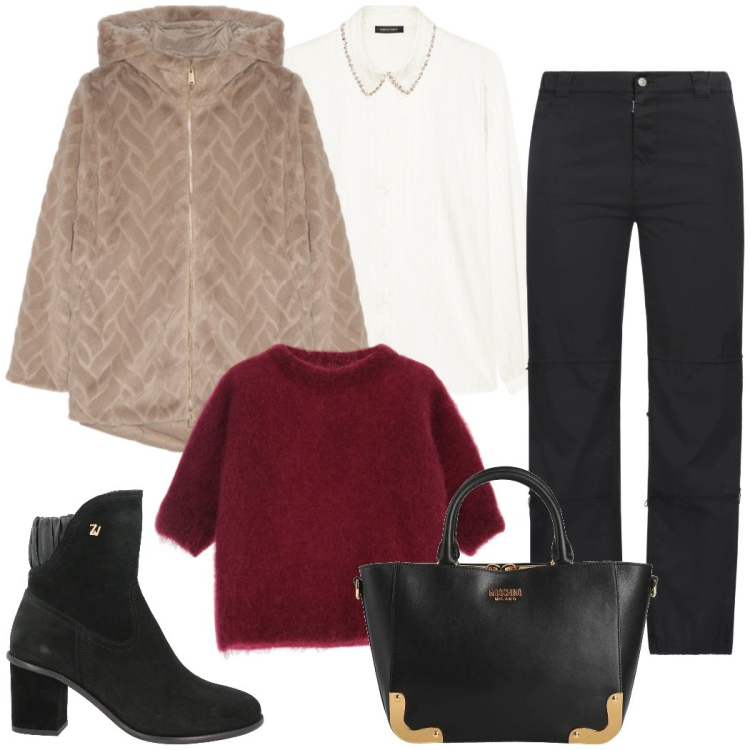 Outfit donna - Look ufficio. Stile Casual chic per Ufficio. Abbinamento con borse a mano, stivaletti, pantaloni, maglieria, camicie, blazer.